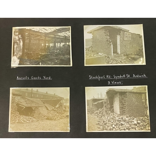 299 - MANCHESTER WWII AIR RAIDS, a group of 4 albums containing around 900 8 x 10cm photographs of bomb da... 