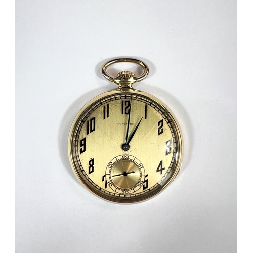 769 - LONGINES, a mid 20th Century slim pocket watch in gold filled case, 15 jewel movement.