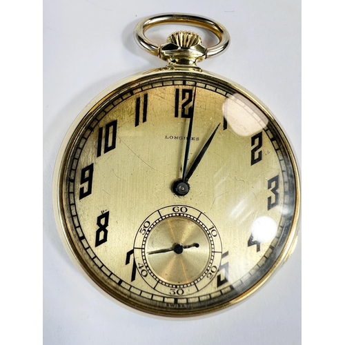 769 - LONGINES, a mid 20th Century slim pocket watch in gold filled case, 15 jewel movement.