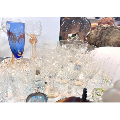 563 - A French glass grape liqueur set, other glasses and other glass ware.