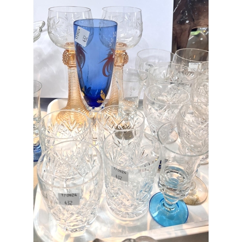 563 - A French glass grape liqueur set, other glasses and other glass ware.