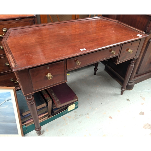 1020 - A 19th century mahogany side table with three drawers below, brass fittings , canted back, length 11... 