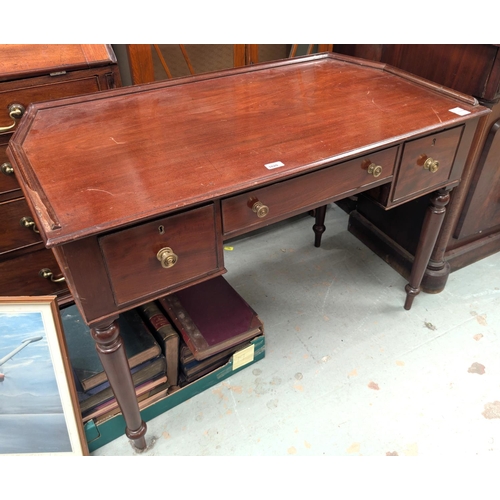 1020 - A 19th century mahogany side table with three drawers below, brass fittings , canted back, length 11... 