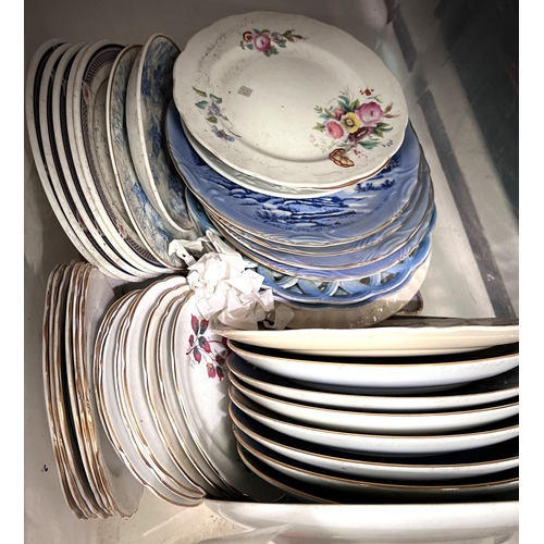 122 - A collection of large chargers, Royal Doulton plates, Chinese dishes etc; a collection of vintage ti... 