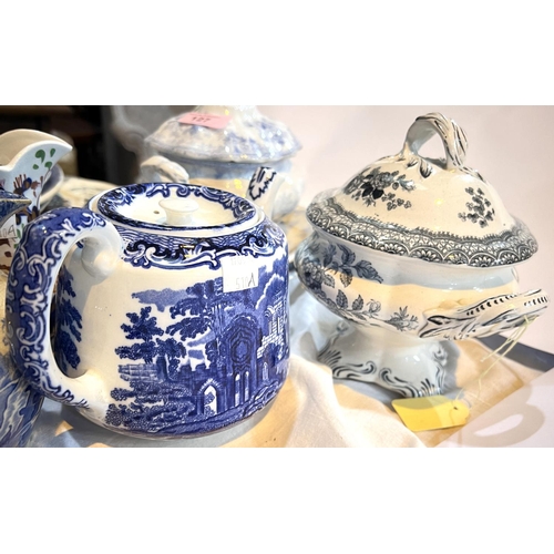 127 - A selection of 19th Century blue transfer decorated and other china.