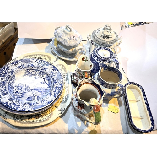 127 - A selection of 19th Century blue transfer decorated and other china.