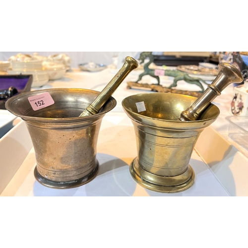 152 - Two antique bronze mortars with pestles