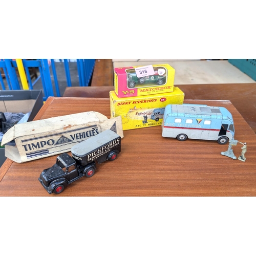 316 - A Dinky Super Toys 987 ABC TV mobile control room (door missing and hand missing), boxed; a boxed Ti... 