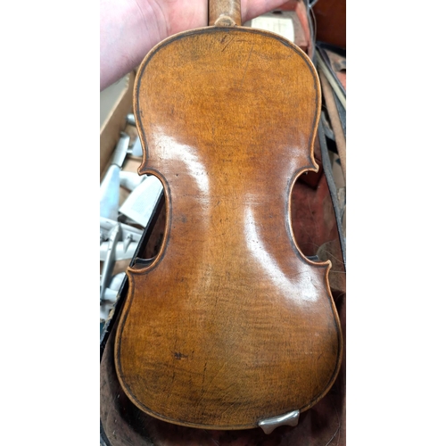 389 - A 19th century violin with case and bow back length 35cm