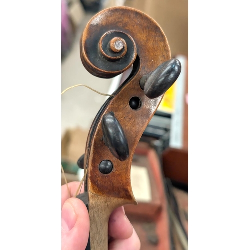 389 - A 19th century violin with case and bow back length 35cm