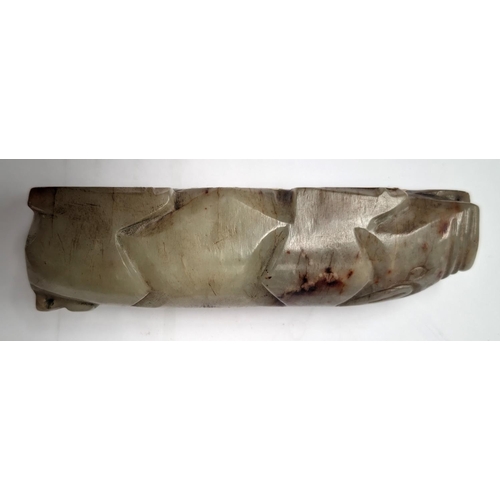 414C - A Chinese mutton fat jade coloured carving of a reclining pig, length 11.5cm