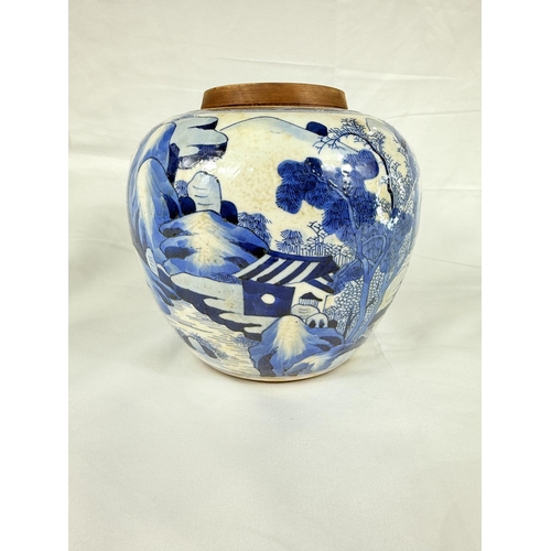 415 - A Chinese blue and white ginger jar with traditional decoration, double circle mark to base, height ... 