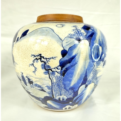 415 - A Chinese blue and white ginger jar with traditional decoration, double circle mark to base, height ... 