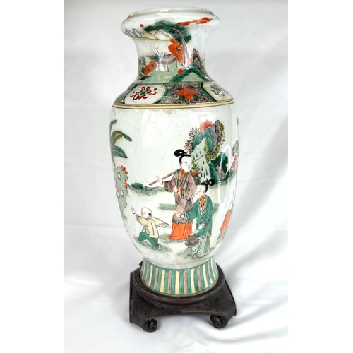 418A - A Chinese large famille verte vase with domestic scene to the body of the vase with six character ma... 