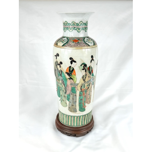 419 - A Chinese famille verte large vase with domestic scenes to the body, six character mark to base, hei... 