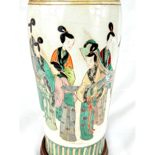 419 - A Chinese famille verte large vase with domestic scenes to the body, six character mark to base, hei... 