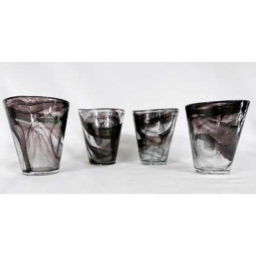 429 - Four Kosta Boda Black Swirl mine series Ulrica Hydman-Vallien 'UHV' glass tumblers.