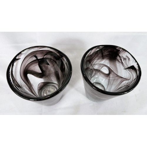 429 - Four Kosta Boda Black Swirl mine series Ulrica Hydman-Vallien 'UHV' glass tumblers.