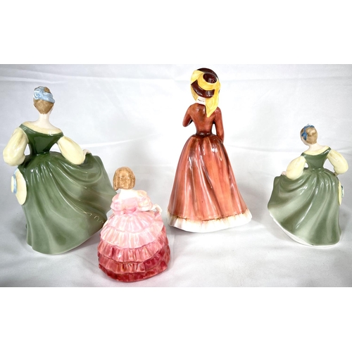 448 - Four Royal Doulton figures:- Julie HN2705, Fair Maiden HN2211, Fair Lady HN2193, Rose HN1368; a Wedg... 