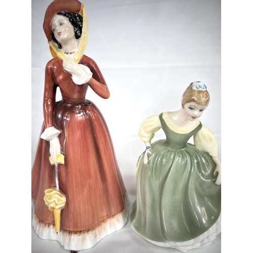 448 - Four Royal Doulton figures:- Julie HN2705, Fair Maiden HN2211, Fair Lady HN2193, Rose HN1368; a Wedg... 