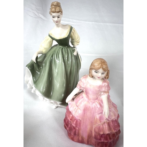 448 - Four Royal Doulton figures:- Julie HN2705, Fair Maiden HN2211, Fair Lady HN2193, Rose HN1368; a Wedg... 