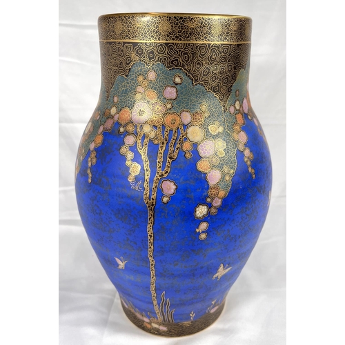 462 - A large Crown Devon ovoid vase in the 'Fairyland' style, royal blue ground with stylised decoration ... 