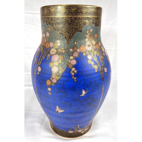 462 - A large Crown Devon ovoid vase in the 'Fairyland' style, royal blue ground with stylised decoration ... 