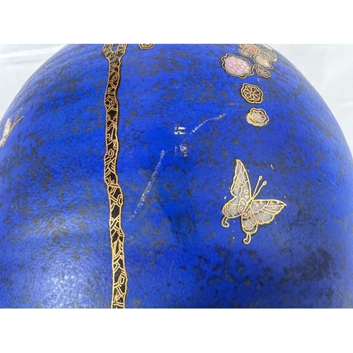 462 - A large Crown Devon ovoid vase in the 'Fairyland' style, royal blue ground with stylised decoration ... 