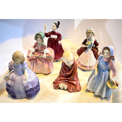 482 - Six Royal Doulton figures:- Rose HN1368, Valerie HN2107, Wendy HN2109, Bo Peep HN1811, Rose HN2123, ... 