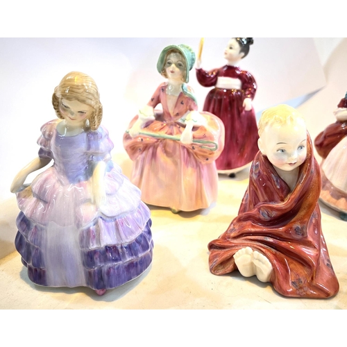 482 - Six Royal Doulton figures:- Rose HN1368, Valerie HN2107, Wendy HN2109, Bo Peep HN1811, Rose HN2123, ... 