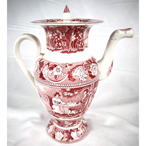 544 - William Smith & Co, Stockton on Tees, a 19th century teapot with red transfer printed decoration... 