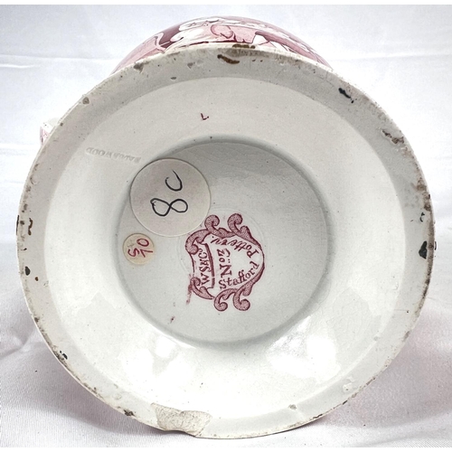 544 - William Smith & Co, Stockton on Tees, a 19th century teapot with red transfer printed decoration... 