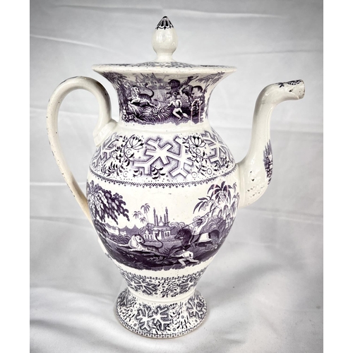 545 - William Smith & Co, Stockton on Tees, a 19th century teapot decorated in purple transfer print 