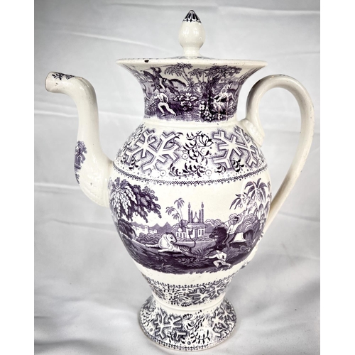 545 - William Smith & Co, Stockton on Tees, a 19th century teapot decorated in purple transfer print 