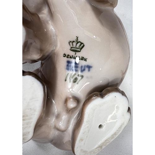 557 - ROYAL COPENHAGEN, porcelain cabinet figures, a puppy, a seal, a goose and a wren (beak a/f)