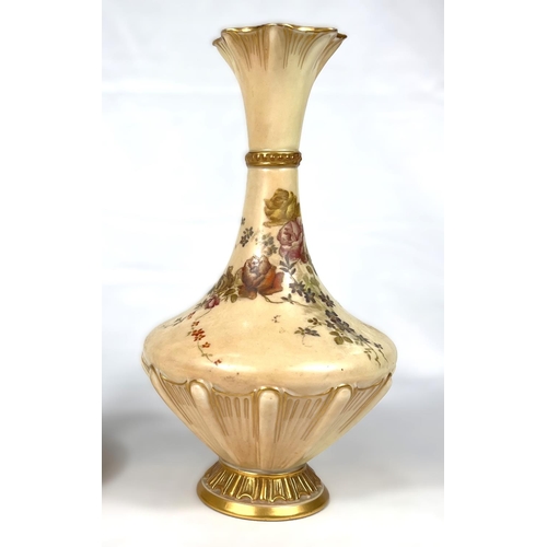 580 - Royal Worcester: a porcelain vase decorated with flowers, pattern 1538, 18cm; a peach ground candles... 