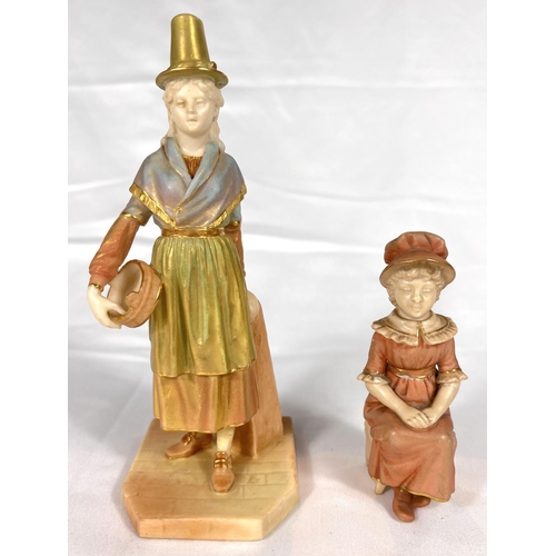 582 - Royal Worcester: a porcelain figure of a young Welsh woman in traditional hat, 17cm and another of a... 