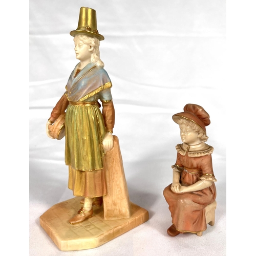 582 - Royal Worcester: a porcelain figure of a young Welsh woman in traditional hat, 17cm and another of a... 