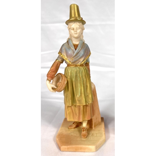 582 - Royal Worcester: a porcelain figure of a young Welsh woman in traditional hat, 17cm and another of a... 