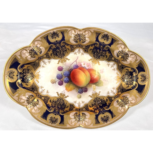 594 - Royal Worcester: an oval porcelain fruit dish decorated with peaches and blackberries, signed A SHUC... 