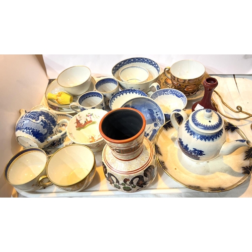 597 - A Liverpool pearlware cup (a.f.), other antique cups etc including 2 18th century teapots (a.f.0