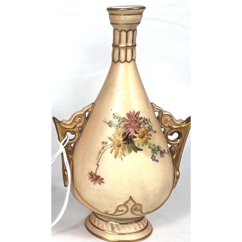 601 - Royal Worcester: a small pair of ovoid peach ground vases enamelled with flower sprays, 11.4cm and a... 