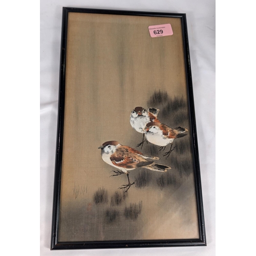 629 - A Koson Ohara three sparrows print, signed, framed and glazed, 34 x 19cm