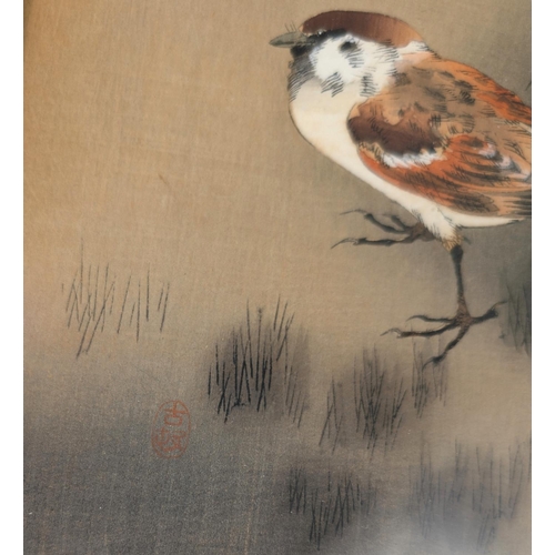 629 - A Koson Ohara three sparrows print, signed, framed and glazed, 34 x 19cm