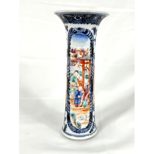 629A - An 18th century Chinese Qianlong Mandarin vase with flared rim decorated panels of domestic scenes h... 