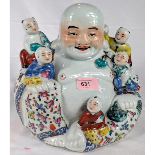 631 - A large Republic period Chinese ceramic figure of a seated Hotaii with children, impressed mark, ht.... 