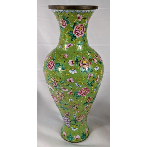 633 - A tall Chinese lime green Canton enamel vase, circa 1900, ht. 34cm.