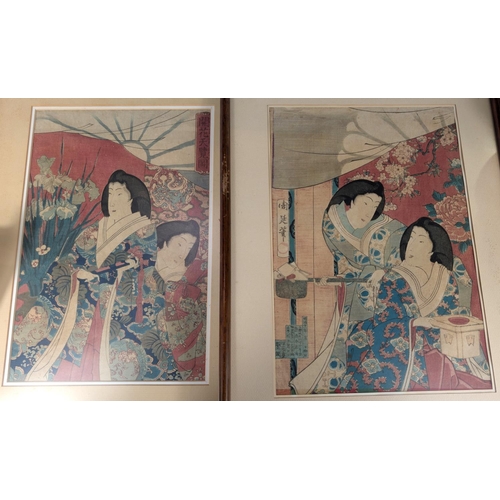 638 - A pair of 19th century Japanese framed woodblock prints, signed.