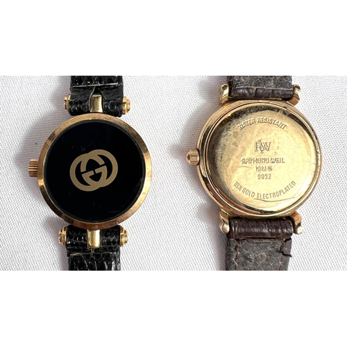 664 - GUCCI - a lady's wristwatch, quartz movement, original box and RAYMOND WEIL - a lady's wristwatch.