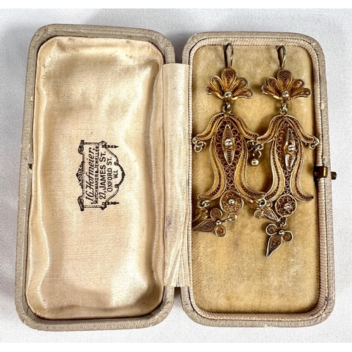 665 - Vintage earrings, a pair of late 19th century silver filigree, boxed.